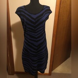 Express Black and Blue Zebra Print Bodycon Sweater Dress Size Large